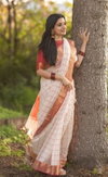 MG 497 Gold Jari Border Linen Designer Saree Wholesale Market In Surat